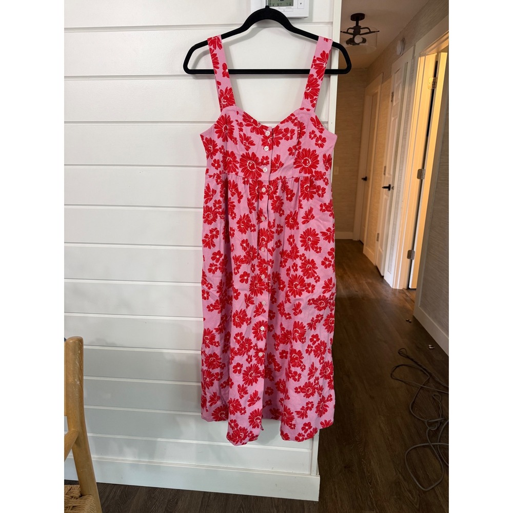Draper James Pink Red Floral Button Front Midi Dress Womens Small Sleeveless